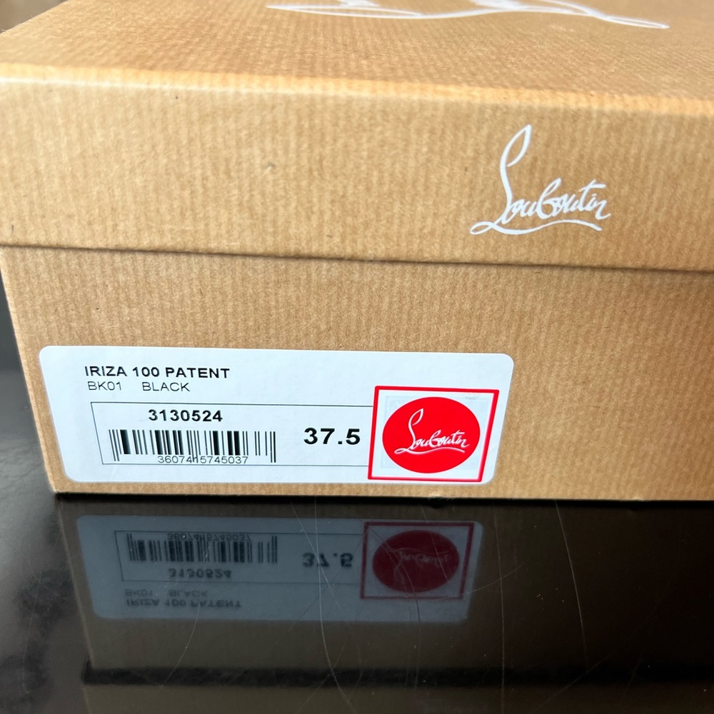 💯 Authentic CHRISTIAN LOUBOUTIN Iriza Patent Open-Side Red Sole Pump Black - Picture 9 of 10